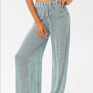Forever 21 Green & White Stripe Coverup/Swim Pants